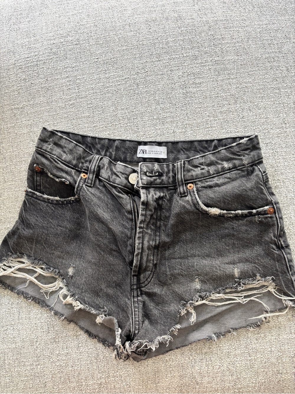 Zara Gray Distressed High-Rise Denim Shorts